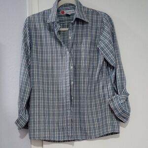 LL BEAN Vintage Traveler Womens Gray Checkered Button Down Shirt Size S Reg